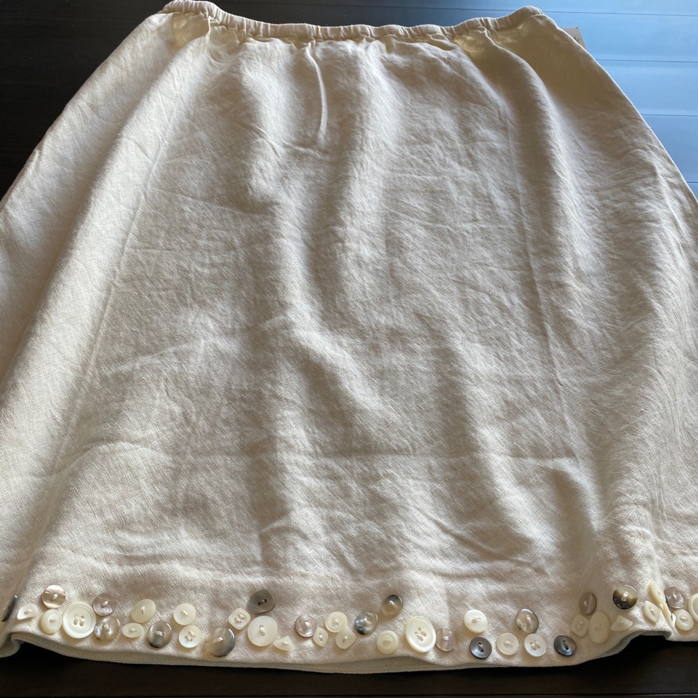 J Jill Linen Skirt XL Petite Cream Button Hem Elastic Waist XLP Beach Boho - Picture 5 of 9